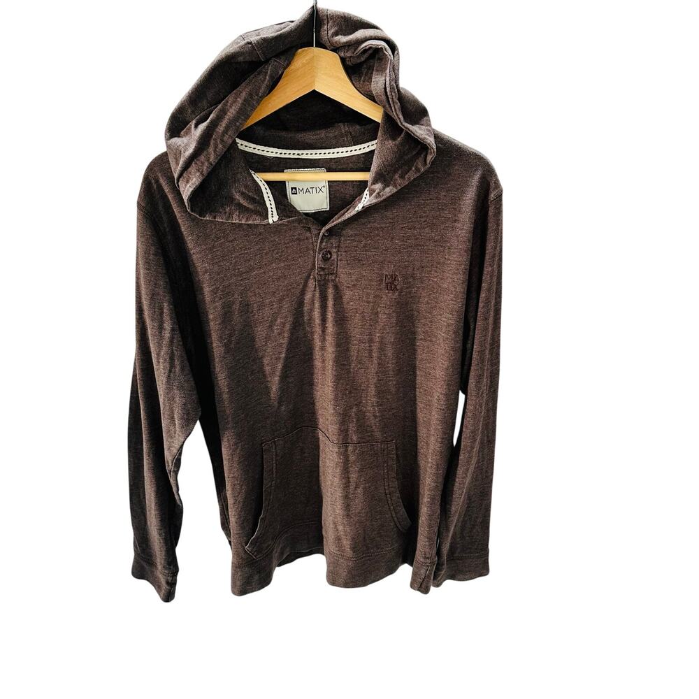 Matix Brown Henley Hoodie - Men's Size Medium - Comfortable & Stylish